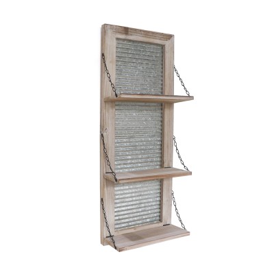 Fir Wood and Metal Galvanized Sheet Wave Wall Shelf with Metal Rope