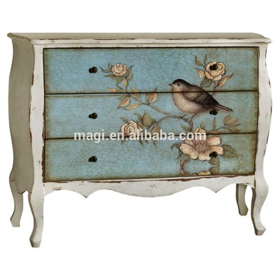 Birds Drawers Distressed Vintage Wood Chest